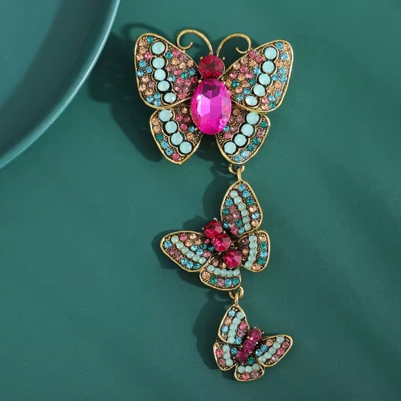 Fuchsia Butterfly Cascade Jewel of Elegance Brooch - Picture 1 of 5
